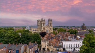 York,Minster,At,Sunset,,Aerial,View,Of,The,City,Of